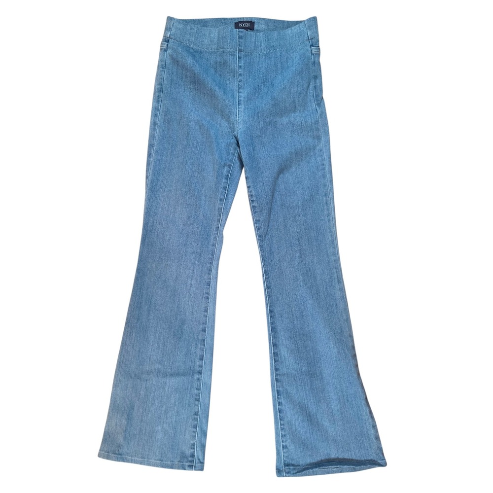 NYDJ Women S Flare Jeans Light Blue Pull On Flat Front Stretch Boho Slimming